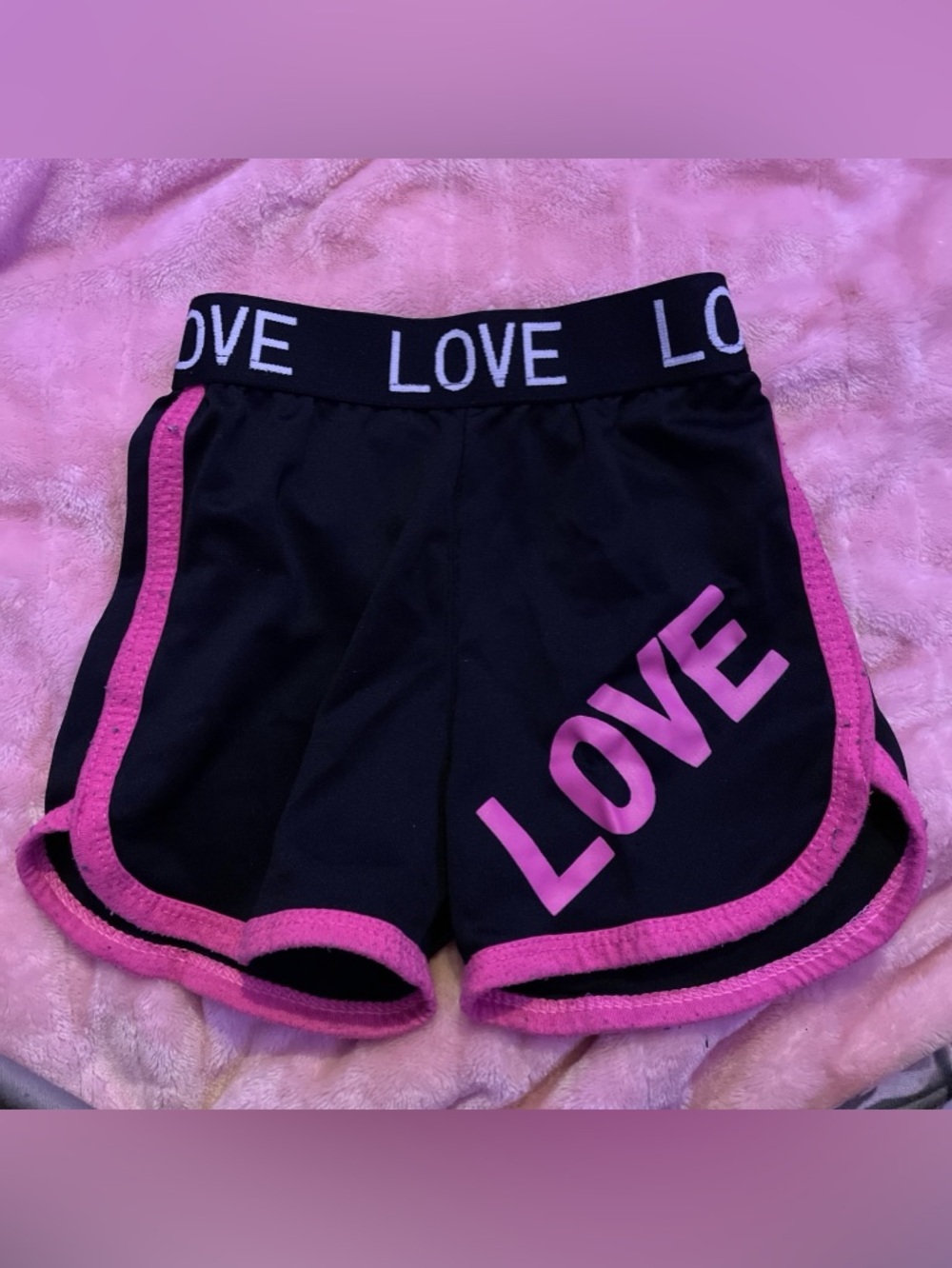 Kids Black and Pink 'LOVE' Athletic Shorts
